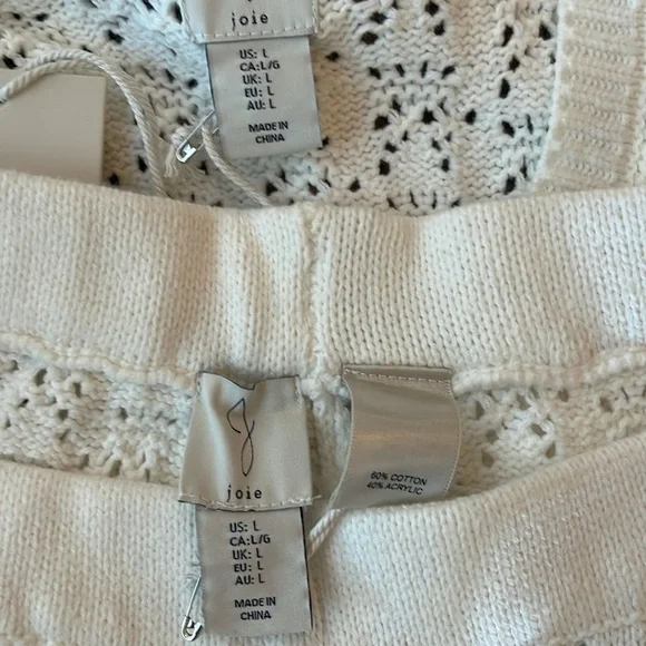 NWT Joie 2 Pc Set Crochet Wide Leg Pants And Tank Top SZ XS SZ L White - Picture 5 of 8